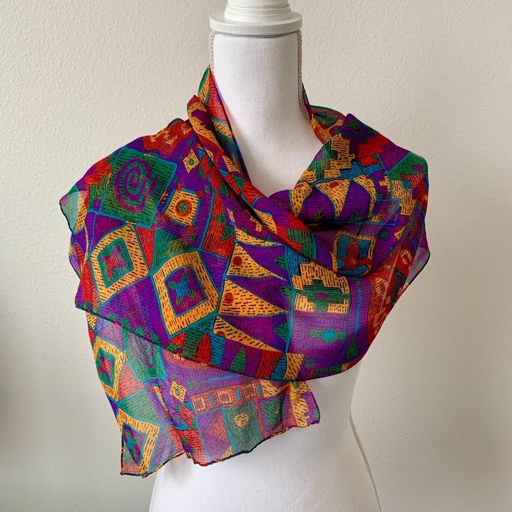 Colorful Geometric Pattern Scarf - Picture 3 of 5